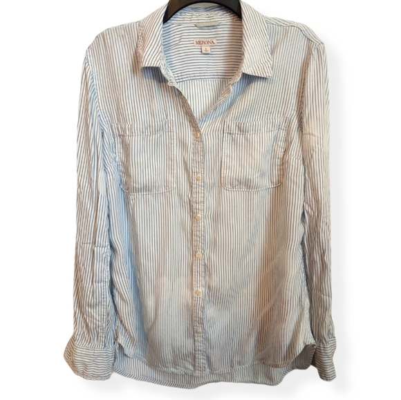 Merona Women's Distressed Button Down Shirt - Picture 1 of 6